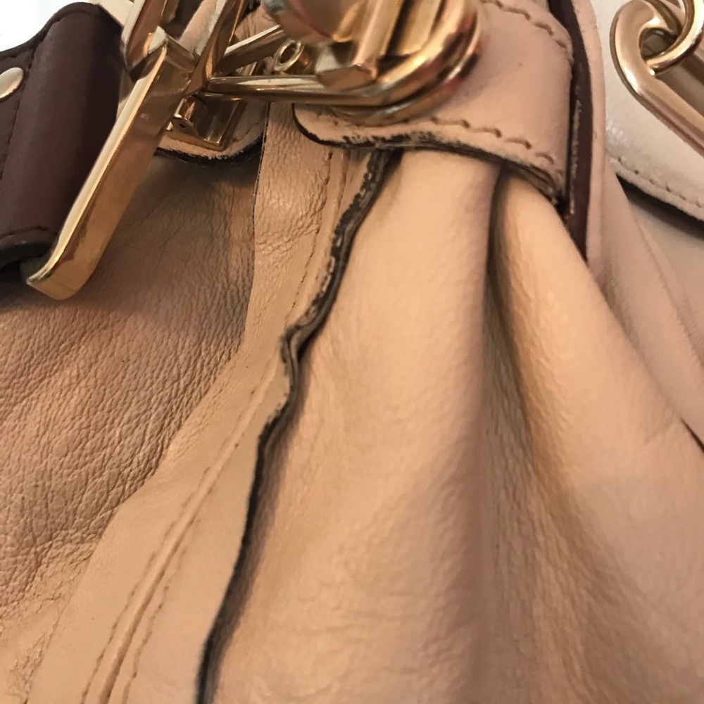 Chloe Cream and Brown Leather Satchel with Curved Design - Picture 6 of 13
